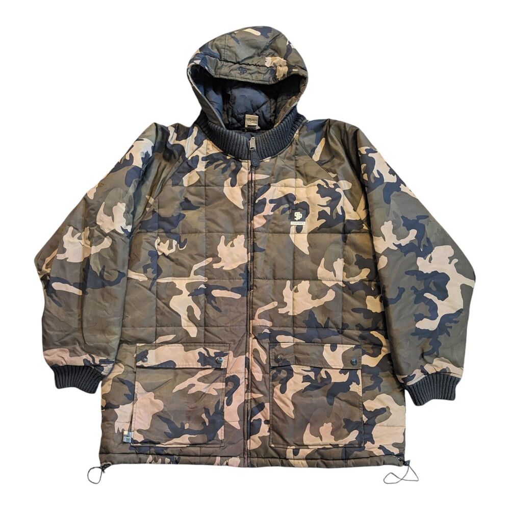 Rocawear State Property 3XL Camo Puffer Style Winter Coat Green Hooded Insulated